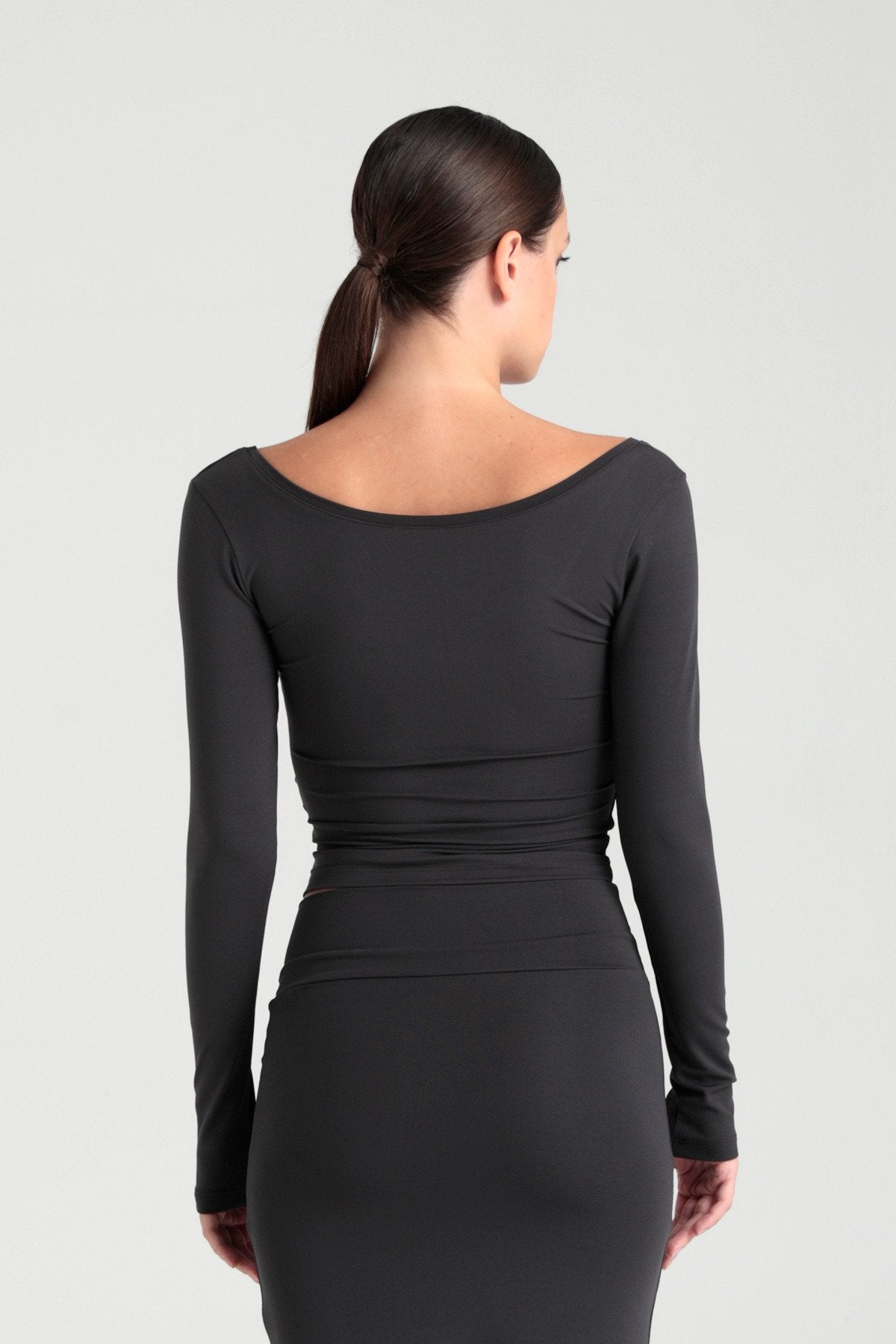 Soft Touch Oval Yaka Bluz Füme