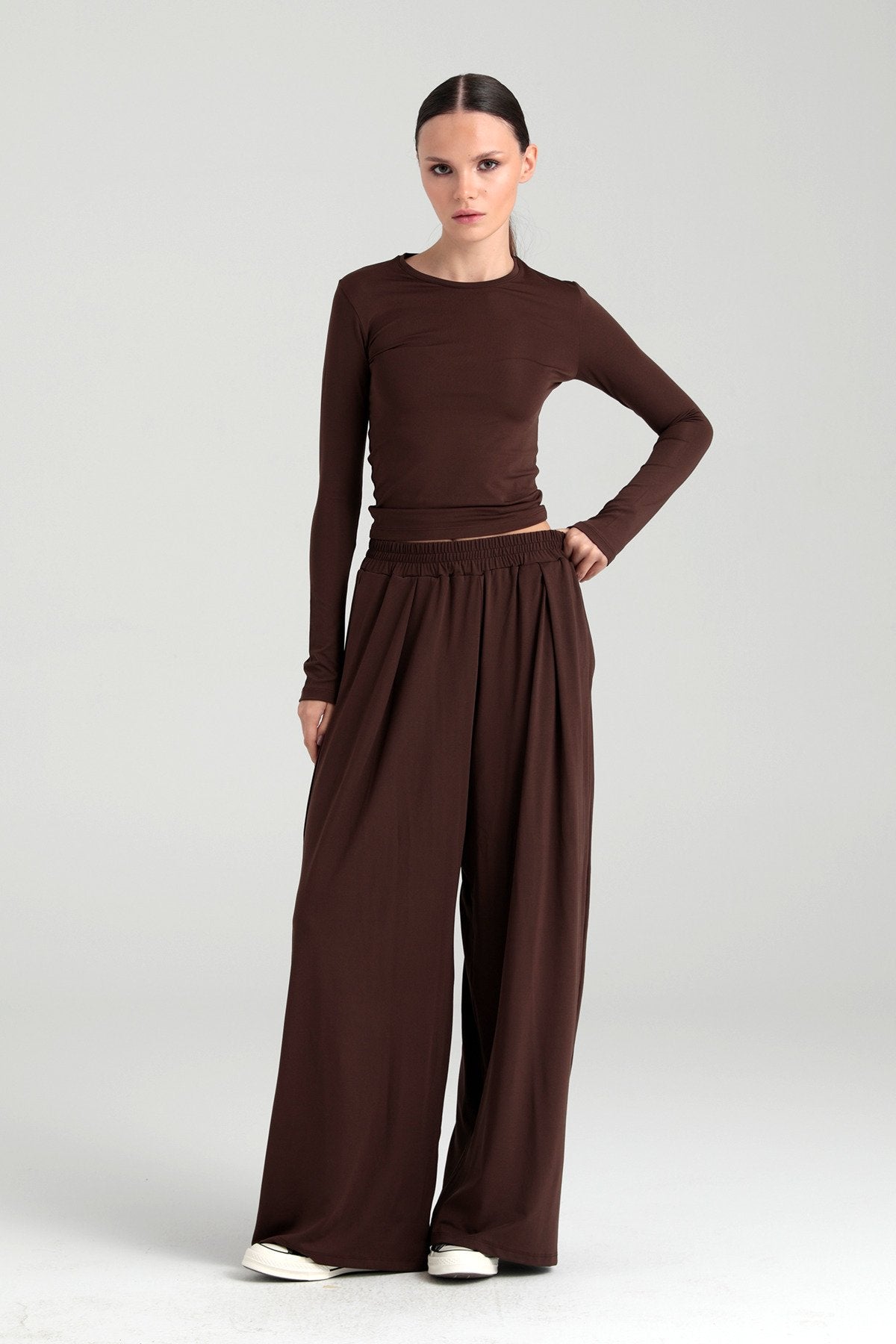 Soft Touch Piliseli Pantolon Kahverengi