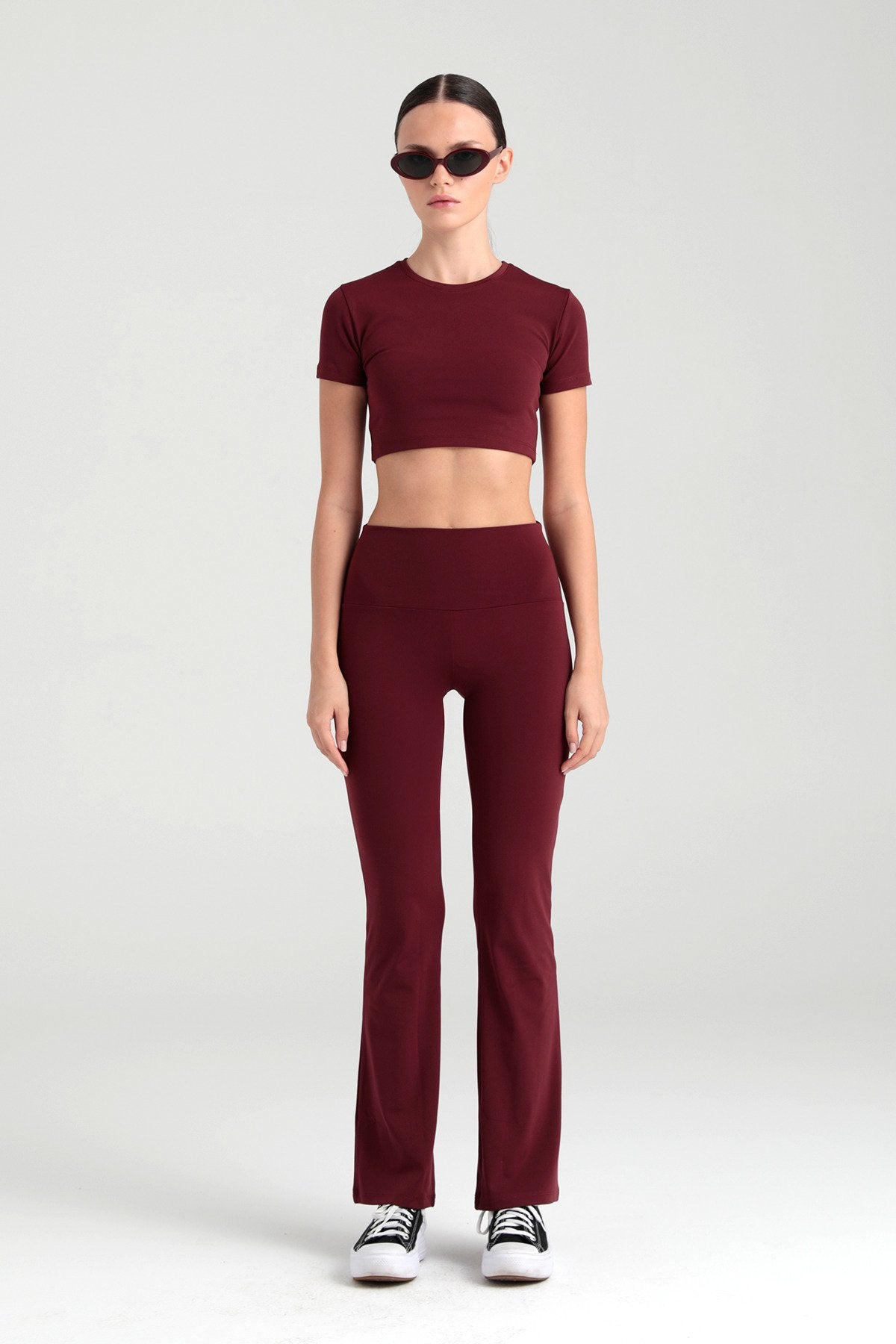 Soft Touch Yüksek Bel Ispanyol Paça Pantolon Bordo