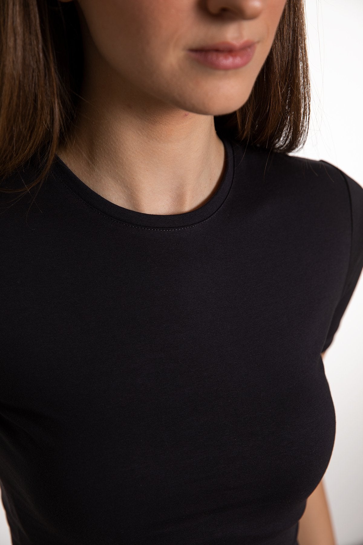 Cotton Yuvarlak Yaka Kısa Kol Bluz Füme