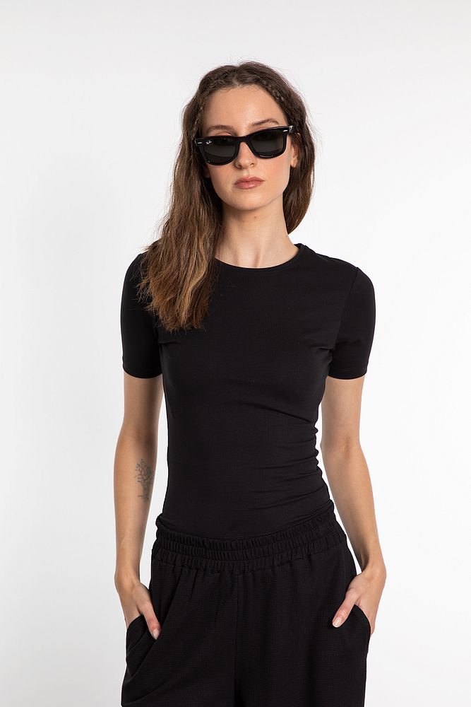 Cotton Yuvarlak Yaka Kısa Kol Bluz Siyah