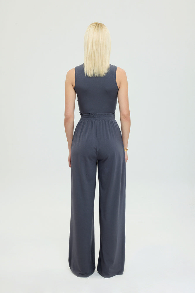 Ultra Soft Düz Kesim Bol Pantolon Füme