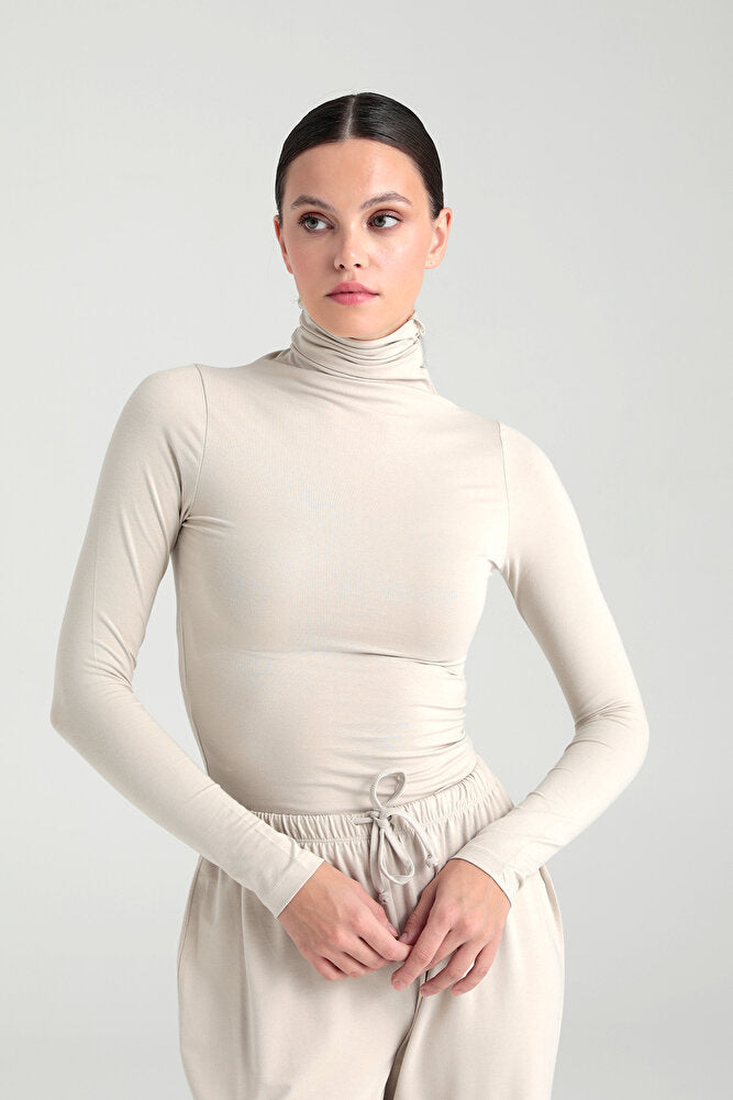 Ultra Soft Balıkçı Yaka Bluz Bej