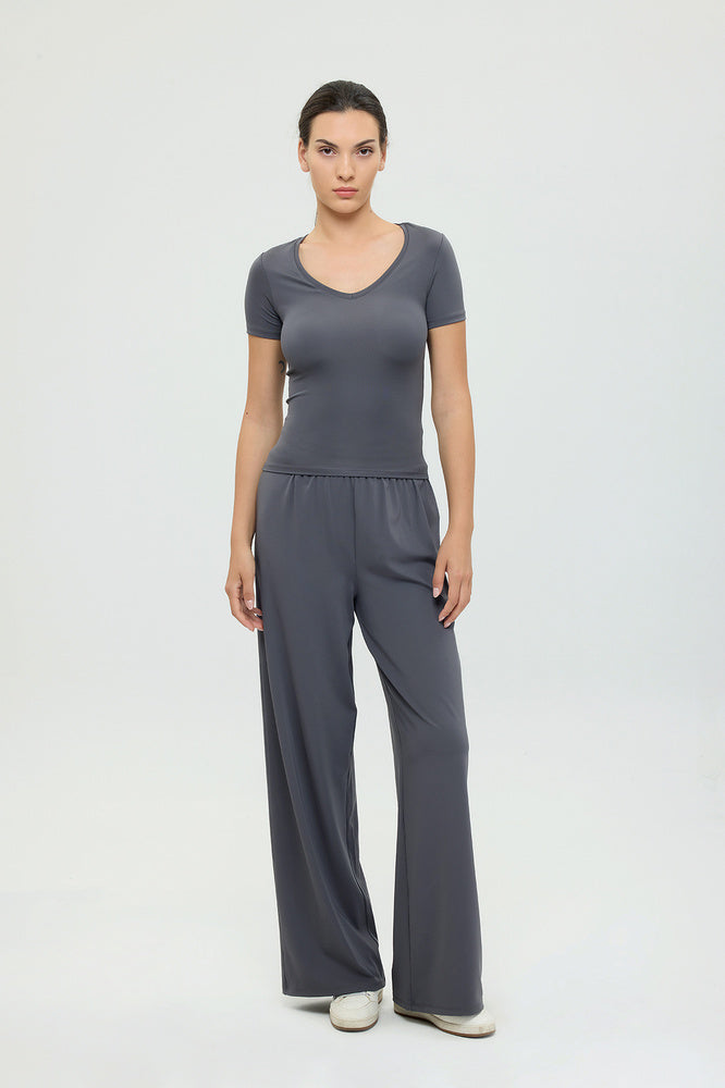 Soft Touch Düz Kesim Bol Pantolon Füme