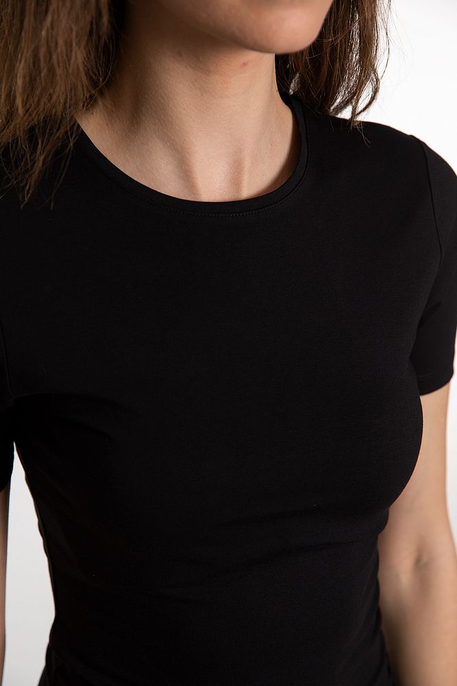 Cotton Yuvarlak Yaka Kısa Kol Bluz Siyah