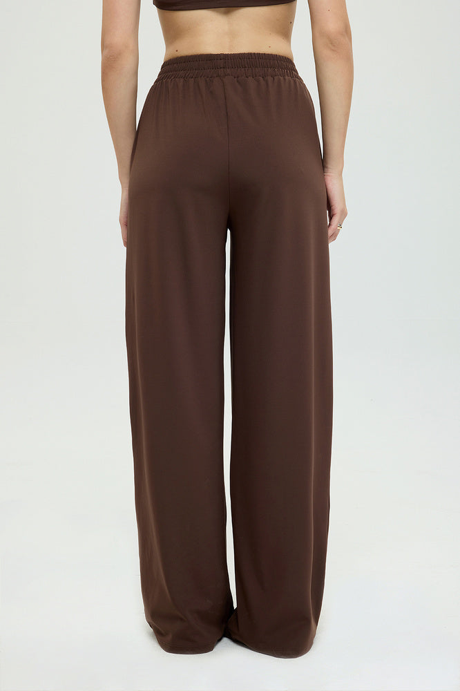 Soft Touch Düz Kesim Bol Pantolon Kahverengi