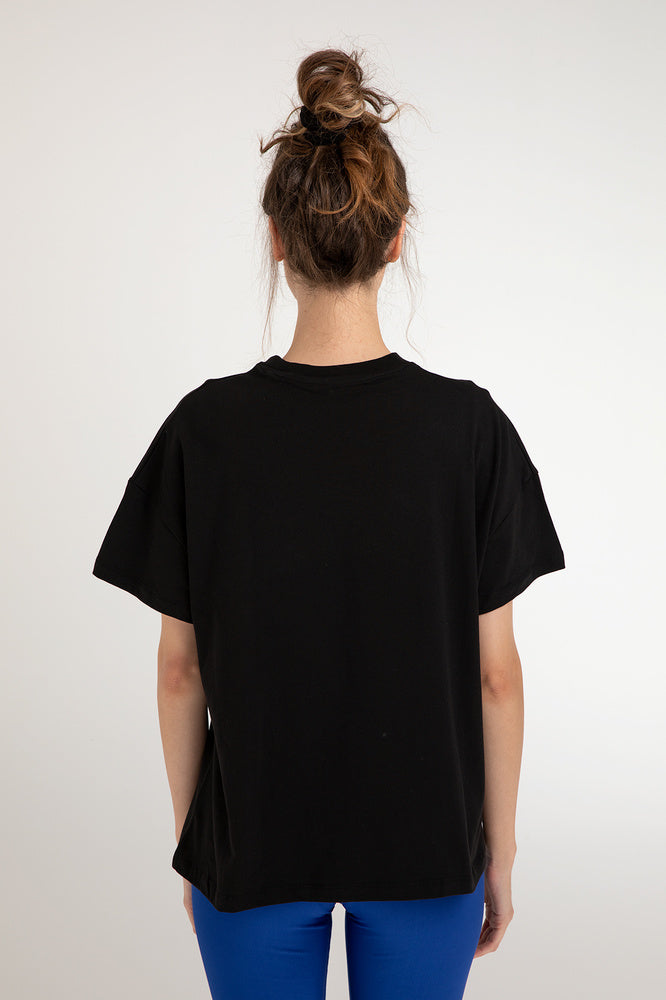 Cotton Oversize/geniş Kalıp Bisiklet Yaka Basic T-shirt Siyah