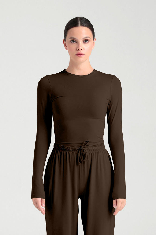 Ultra Soft Yuvarlak Yaka Bluz Kahverengi