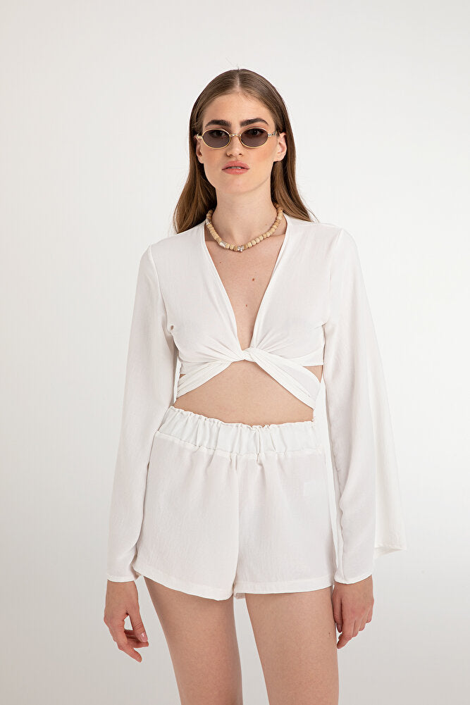 Lagom Bağlamalı Bluz Beyaz