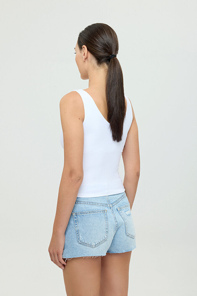 Soft Touch V Yaka Tulum Bluz Beyaz