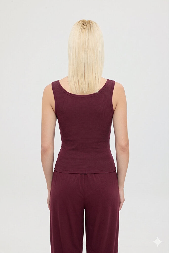 Ultra Soft Oval Yaka Kolsuz Bluz Bordo