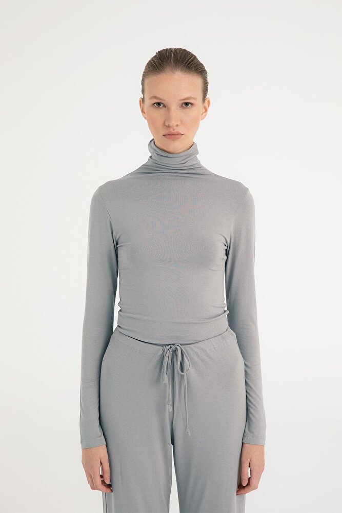 Ultra Soft Balıkçı Yaka Bluz Açık Gri