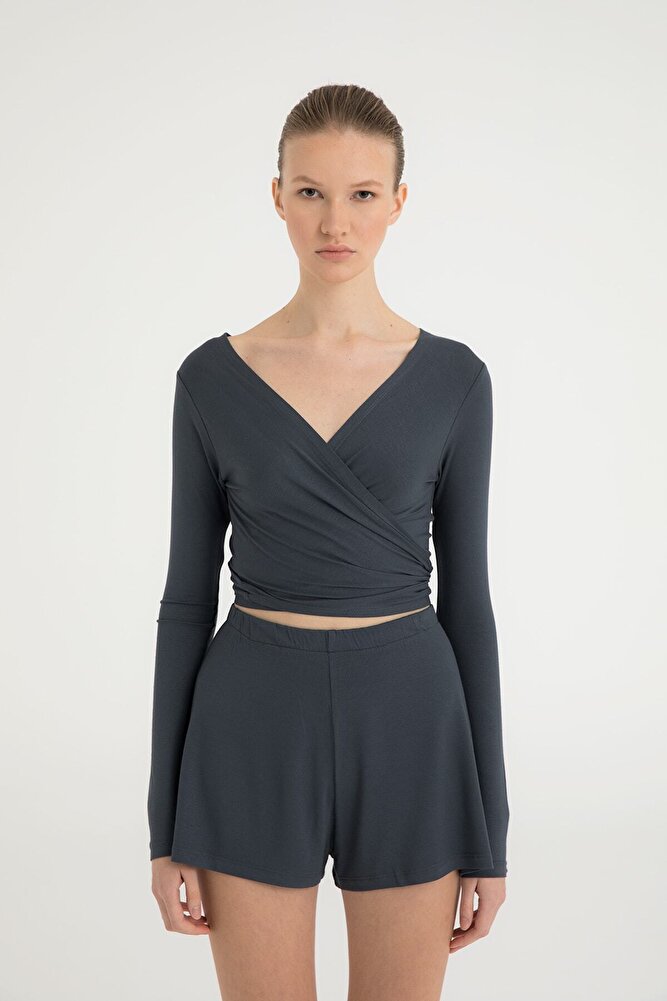 Ultra Soft Bağlamalı Bluz Füme