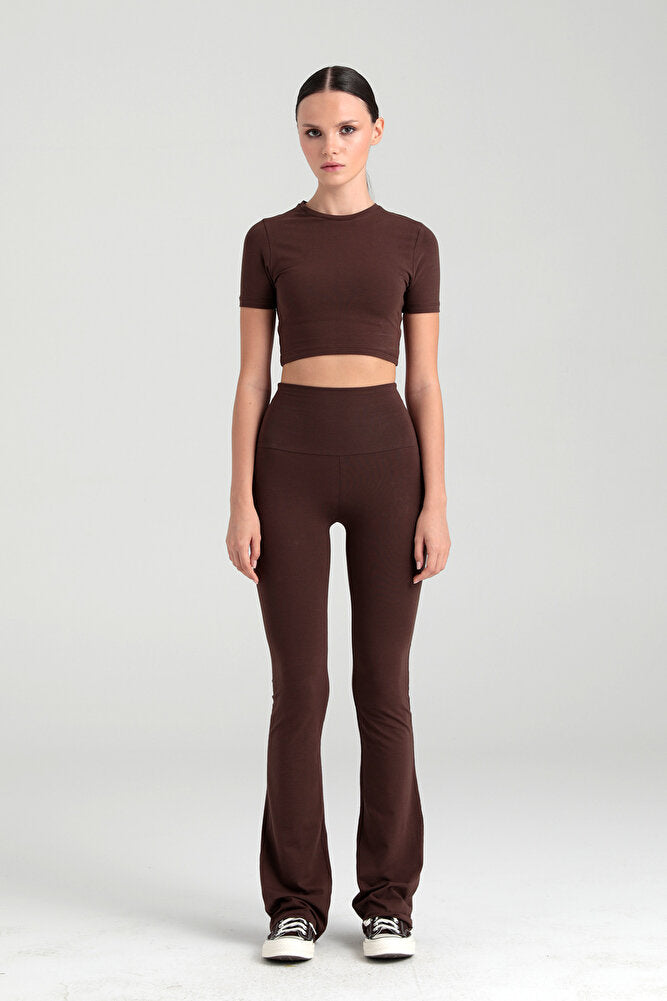 Ultra Soft Ispanyol Paça Pantolon Kahverengi