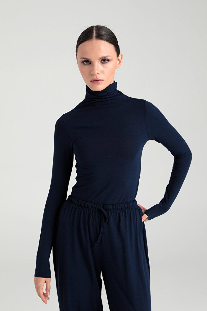 Ultra Soft Balıkçı Yaka Bluz Lacivert