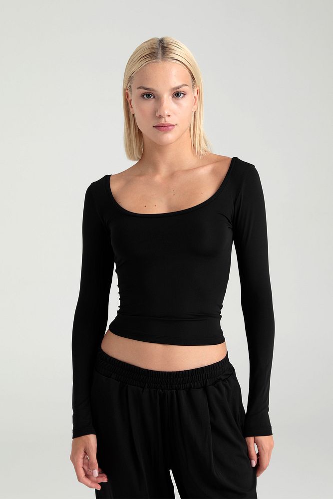 Soft Touch Oval Yaka Bluz Siyah