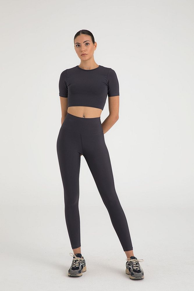 Yüksek Bel Toparlayıcı Spor Tayt Füme