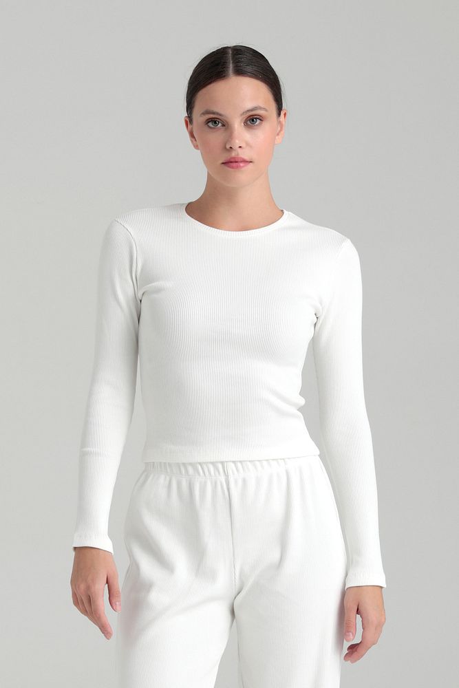 Soft Rib Yuvarlak Yaka Bluz Ekru
