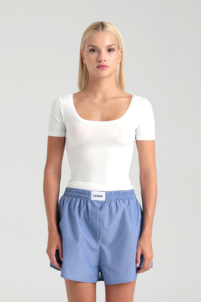 Ultra Soft Oval Yaka Kısa Kol Bluz Ekru