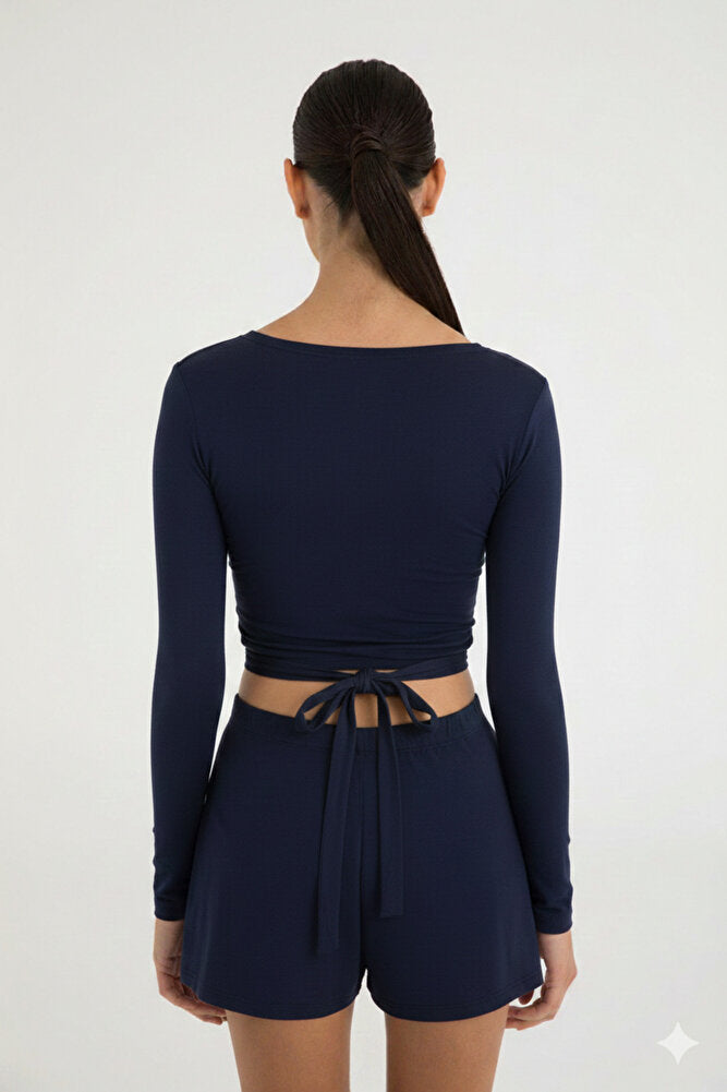 Ultra Soft Bağlama Detaylı Bluz Lacivert