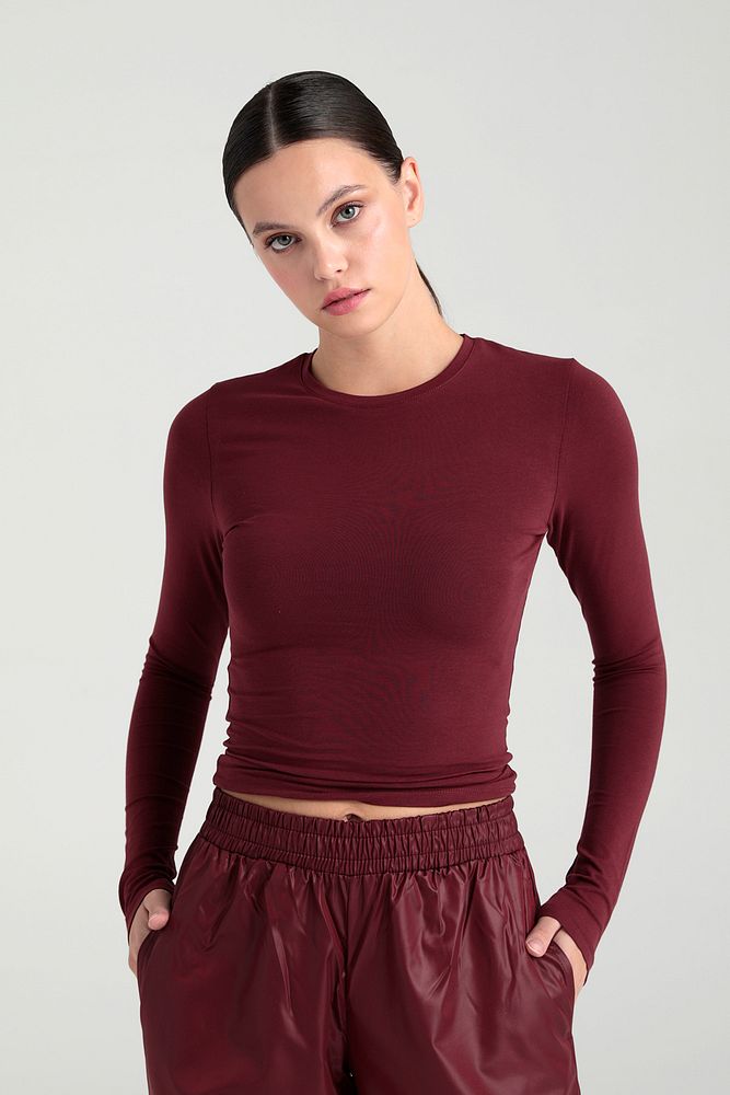 Cotton Yuvarlak Yaka Bluz Bordo