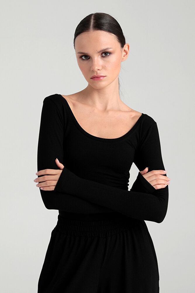 Ultra Soft Oval Yaka Bluz Siyah