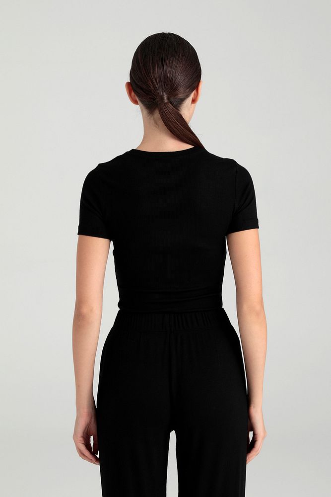 Soft Rib Yuvarlak Yaka Kısa Kol Bluz Siyah