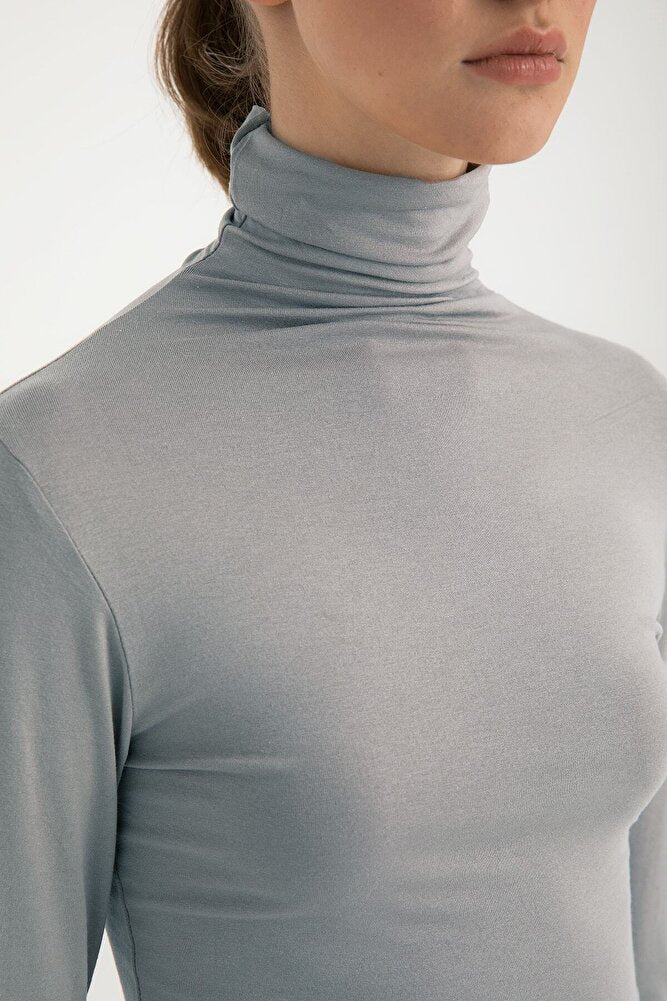 Ultra Soft Balıkçı Yaka Bluz Açık Gri