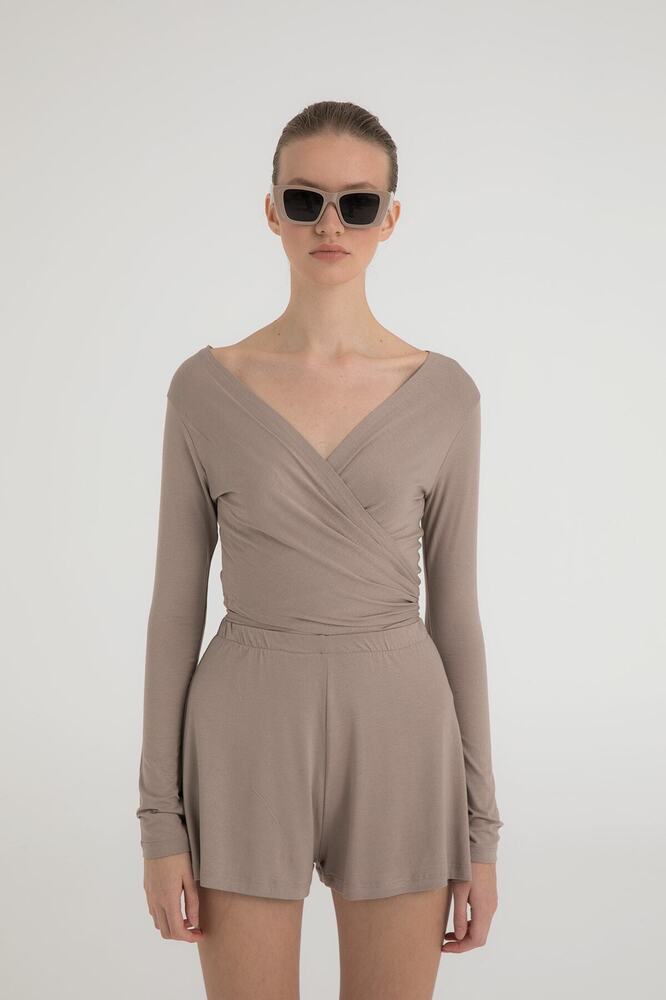 Ultra Soft Bağlamalı Bluz Vizon