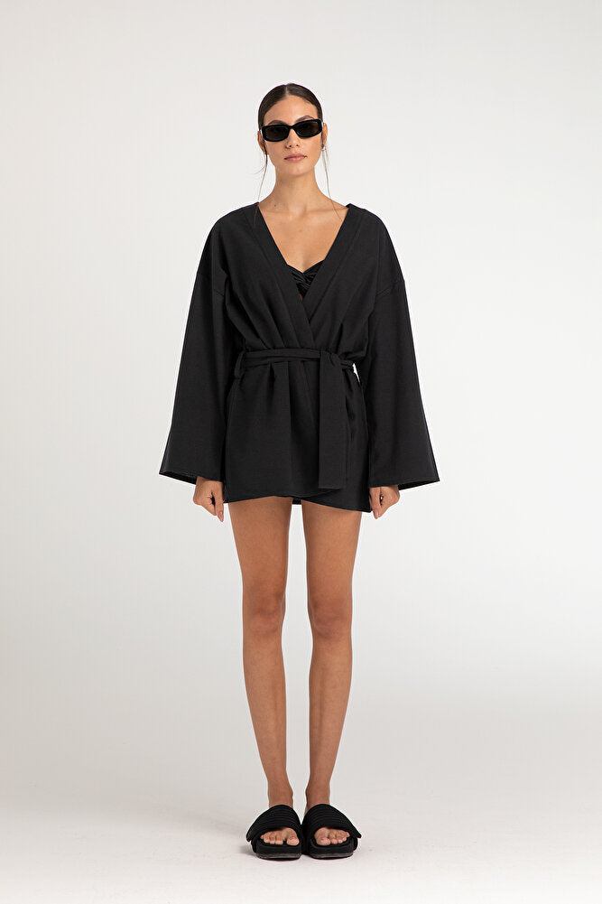Maia Keten Kimono Siyah