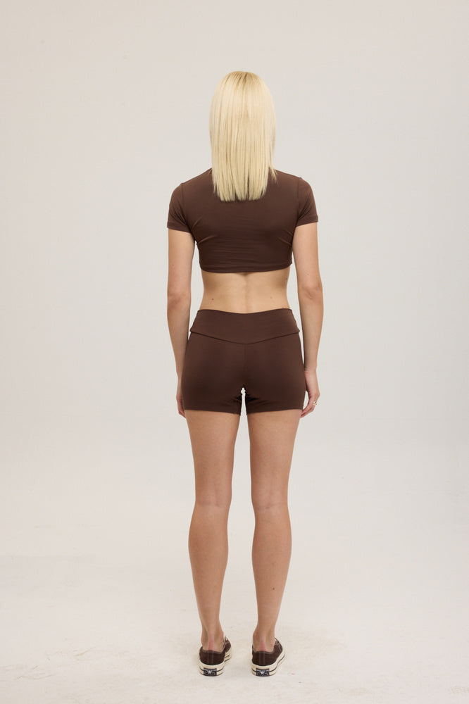 Comfort Yüksek Bel Şort Tayt Kahverengi