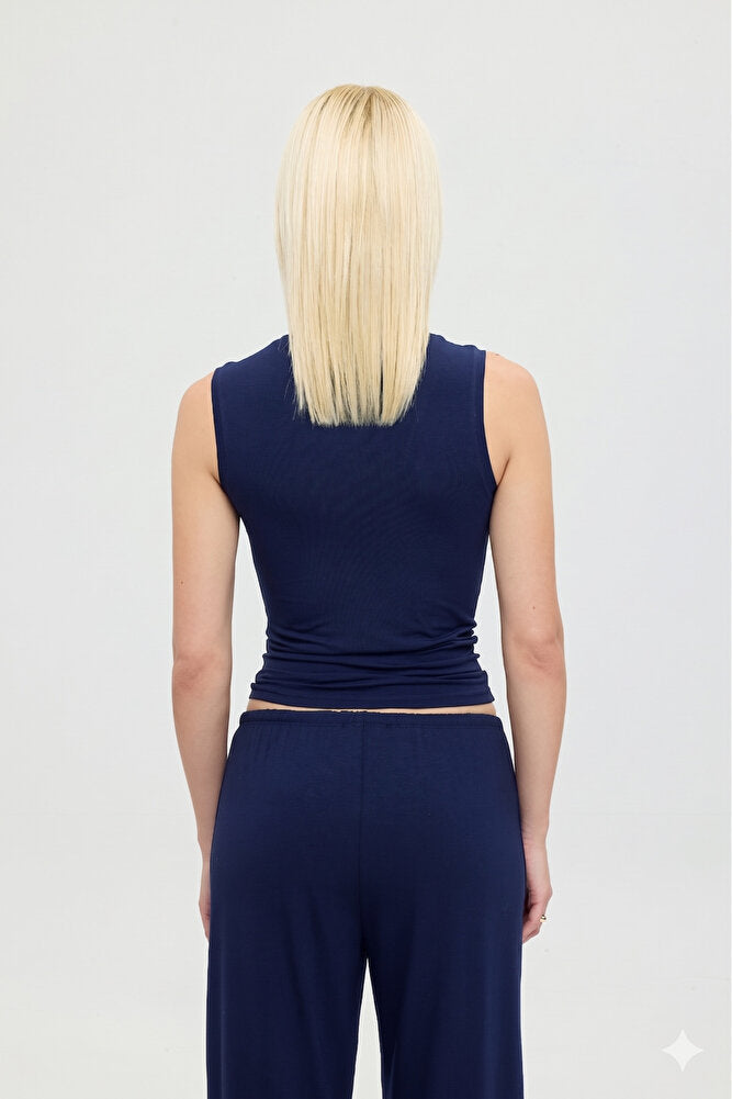 Ultra Soft V Yaka Kolsuz Bluz Lacivert