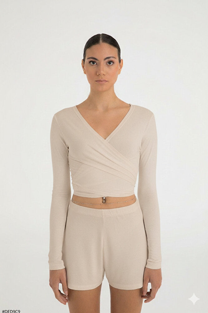 Ultra Soft Bağlama Detaylı Bluz Bej