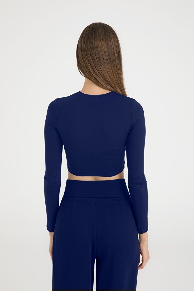 Soft Touch Yuvarlak Yaka Kısa Bluz Lacivert