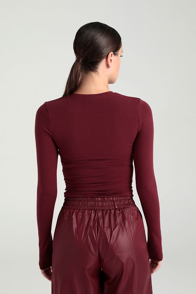 Cotton Yuvarlak Yaka Bluz Bordo