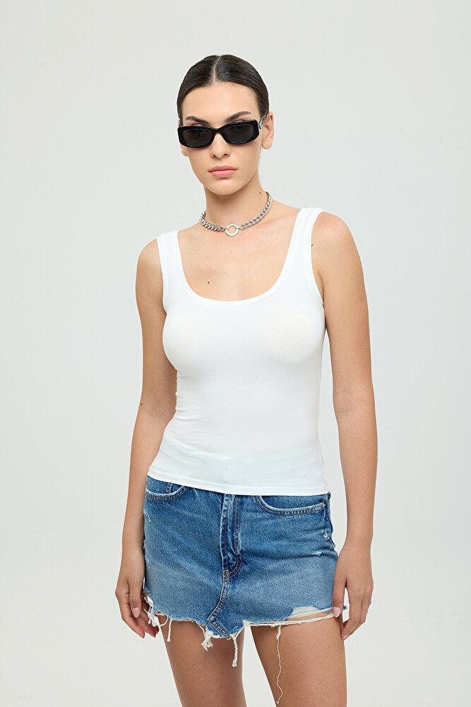 Ultra Soft Oval Yaka Kolsuz Bluz Ekru