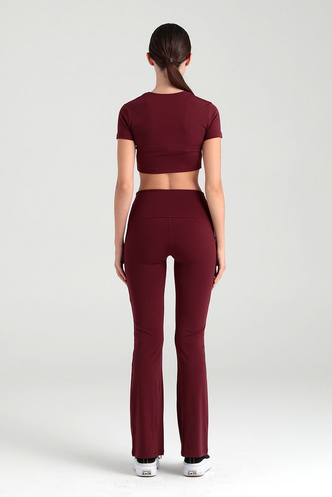 Soft Touch Yüksek Bel Ispanyol Paça Pantolon Bordo