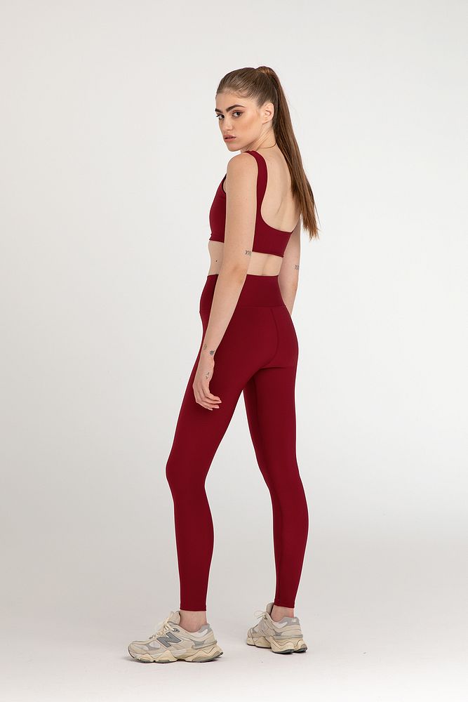 Yüksek Bel Toparlayıcı Spor Tayt Bordo