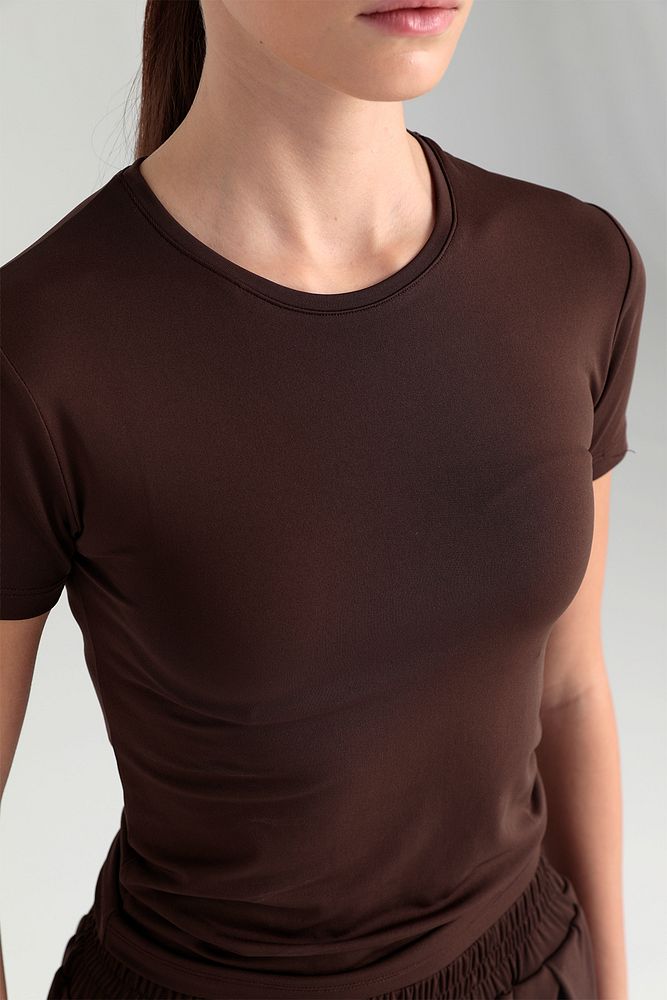 Soft Touch Yuvarlak Yaka Kısa Kol Bluz Kahverengi
