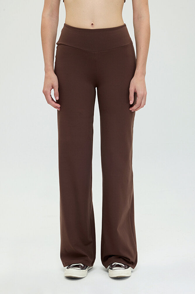 Comfort Yüksek Bel Düz Kesim Pantolon Kahverengi
