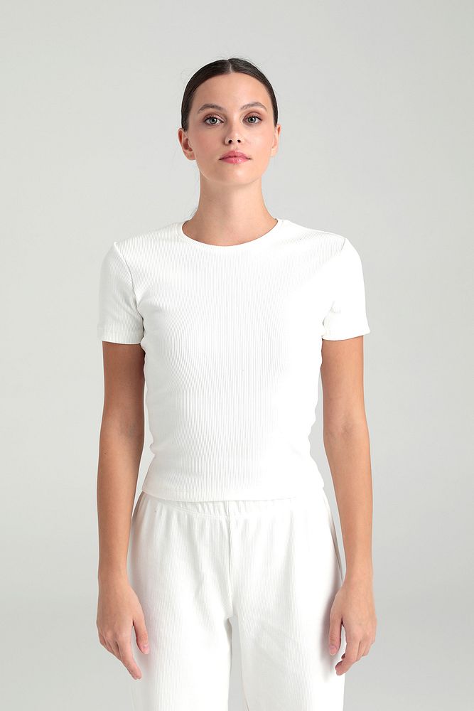 Soft Rib Yuvarlak Yaka Kısa Kol Bluz Ekru