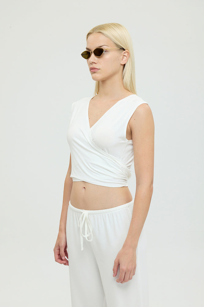 Ultra Soft Bağlamalı Kolsuz Bluz Ekru