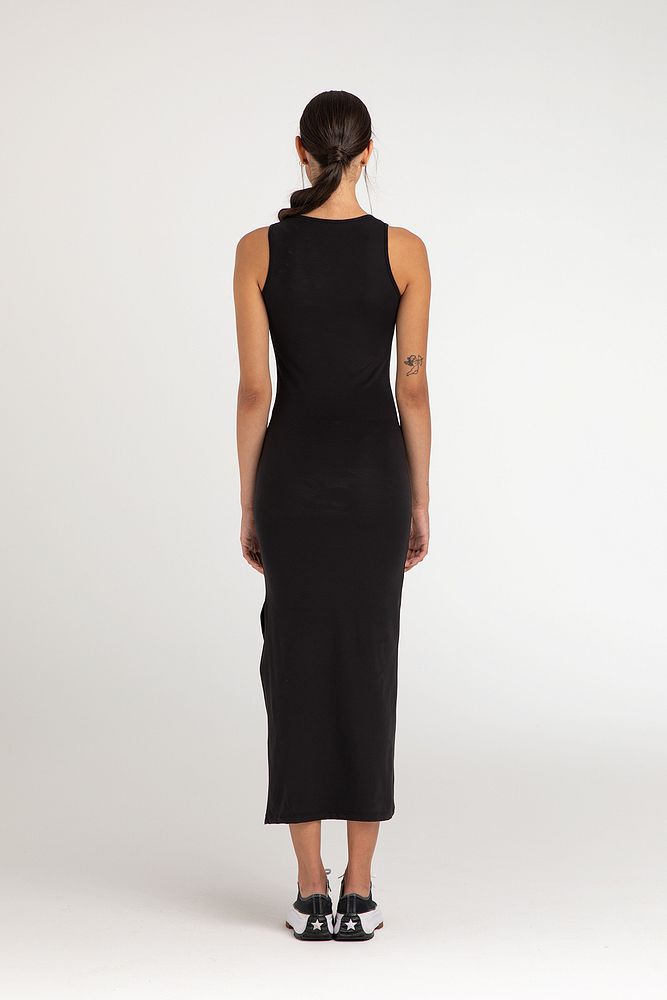 Soft Touch Yırtmaç Detaylı Kolsuz Elbise Siyah