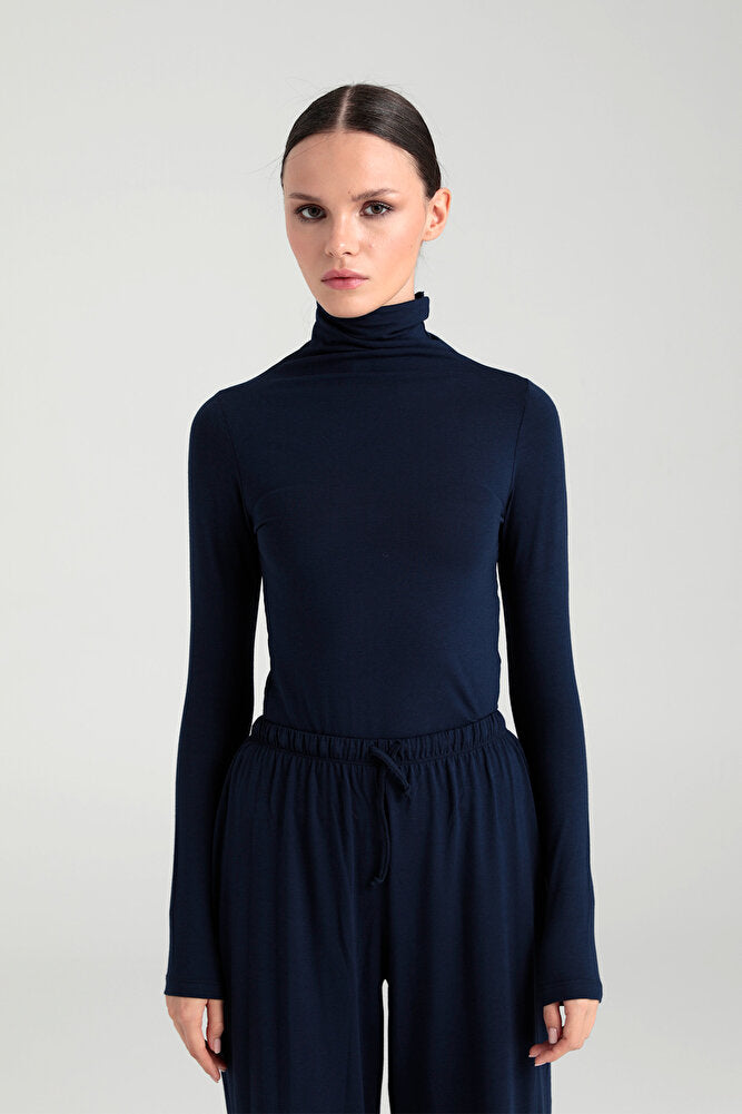 Ultra Soft Balıkçı Yaka Bluz Lacivert