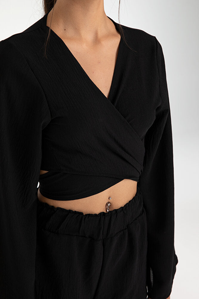 Lagom Bağlamalı Bluz Siyah