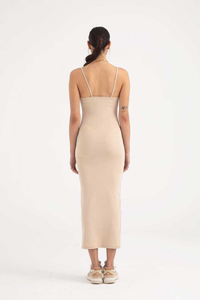 Soft Touch Ip Askılı Elbise Bej