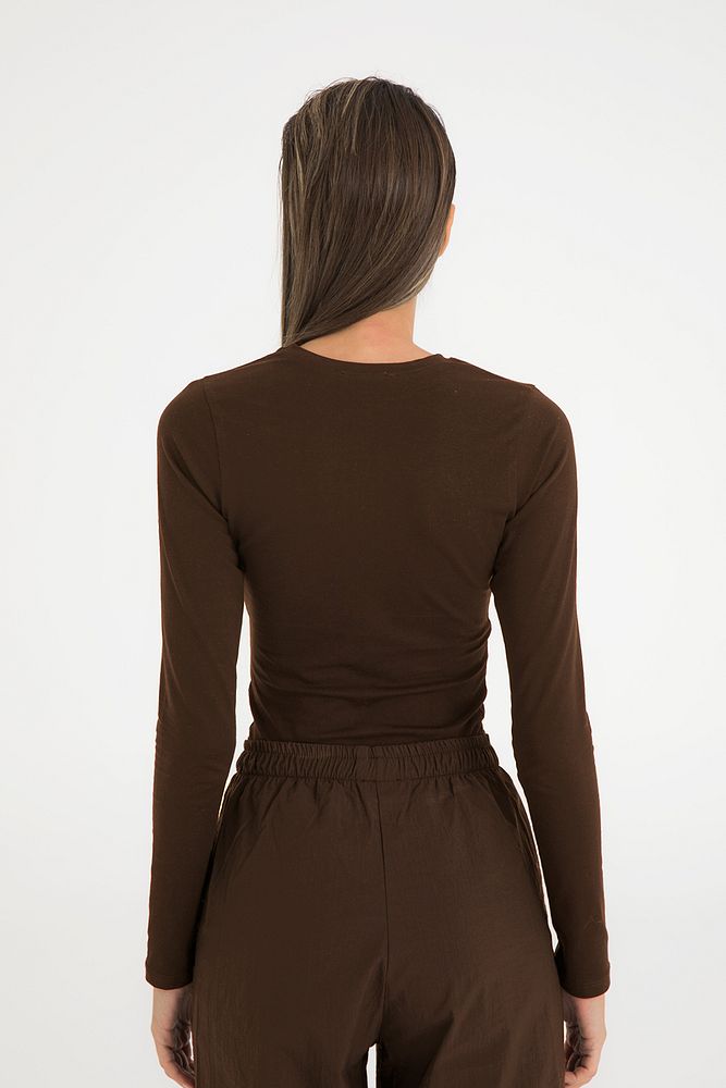 Cotton Yuvarlak Yaka Bluz Kahverengi