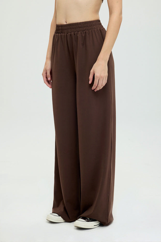 Soft Touch Düz Kesim Bol Pantolon Kahverengi