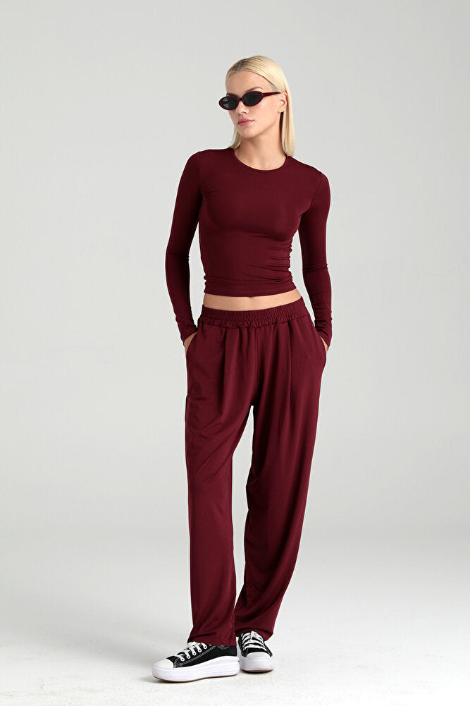 Soft Touch Şalvar Pantolon Bordo