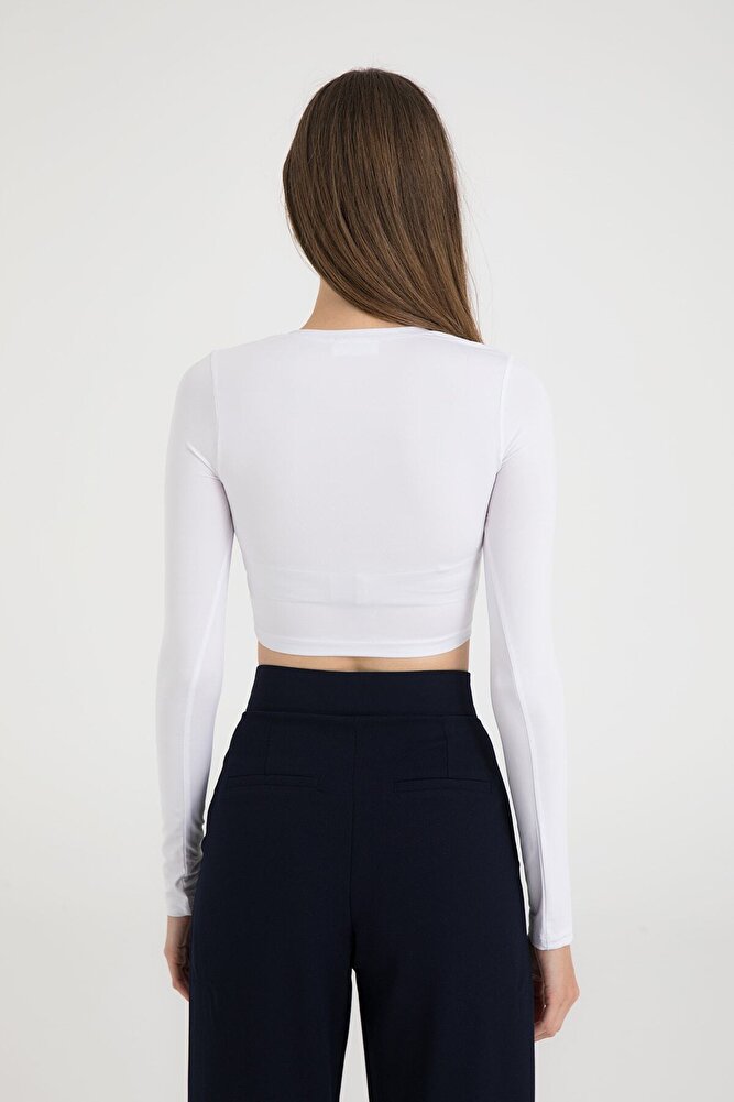 Soft Touch Yuvarlak Yaka Kısa Bluz Beyaz